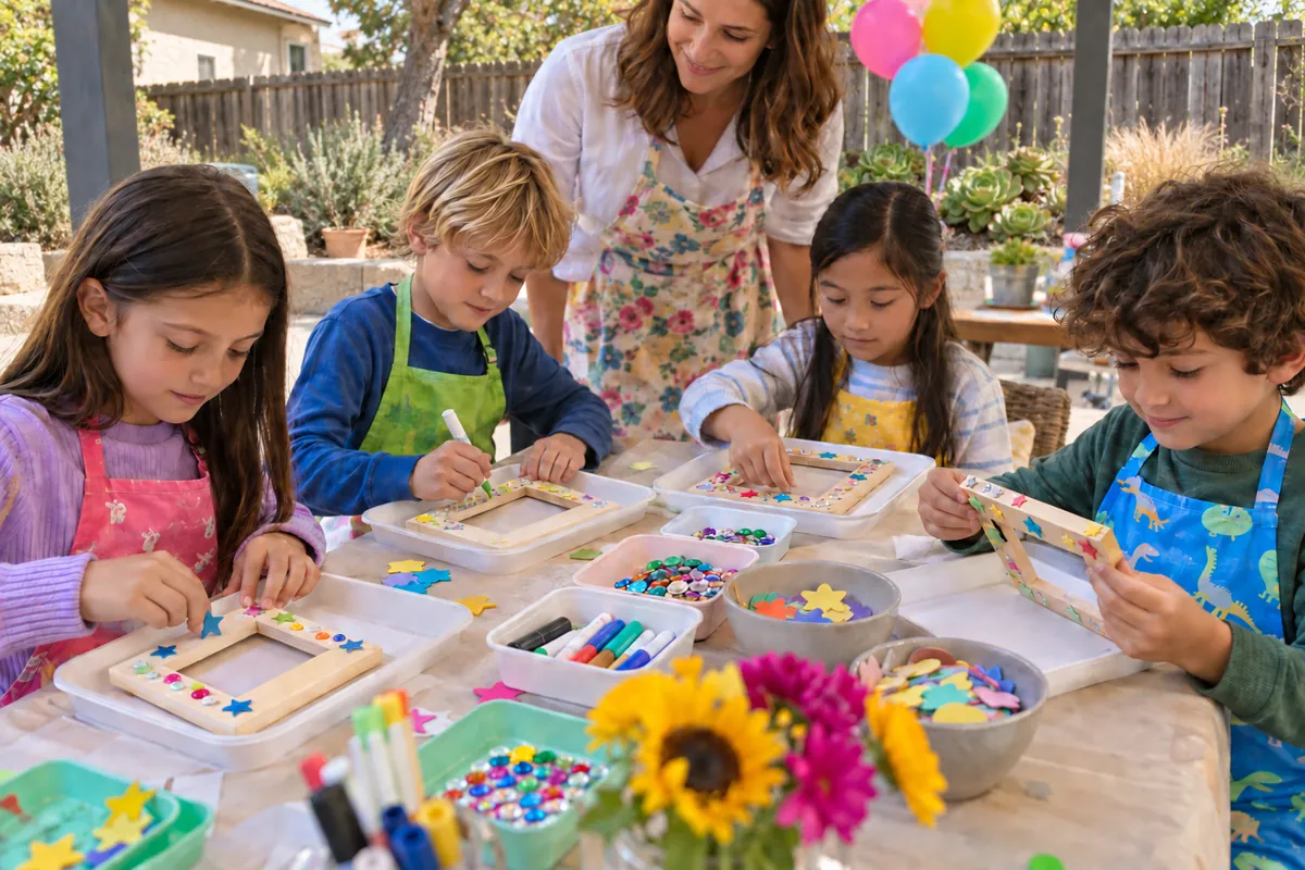 Arts and crafts party - photo frame decorating in Los Angeles