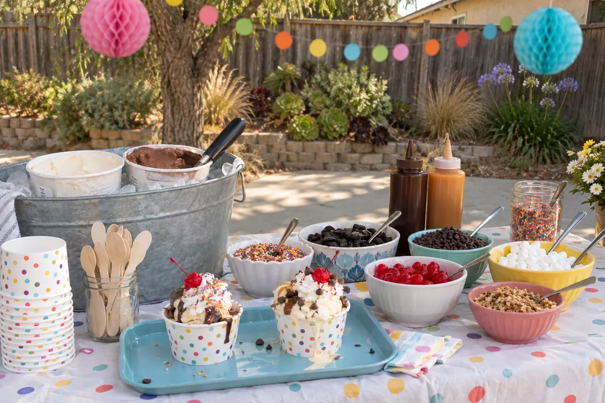 Ice cream sundae bar at an LA backyard party