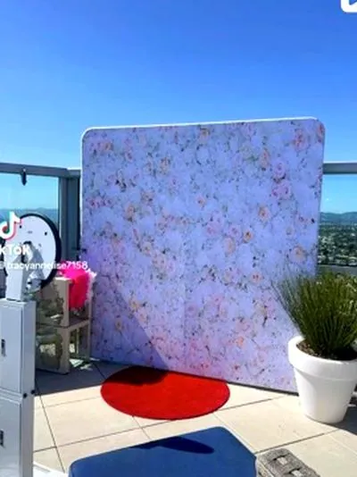LA photobooth backdrop set up on a Los Angeles rooftop