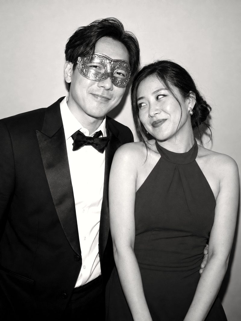 Los Angeles gala photobooth - couple with a gold masquerade mask